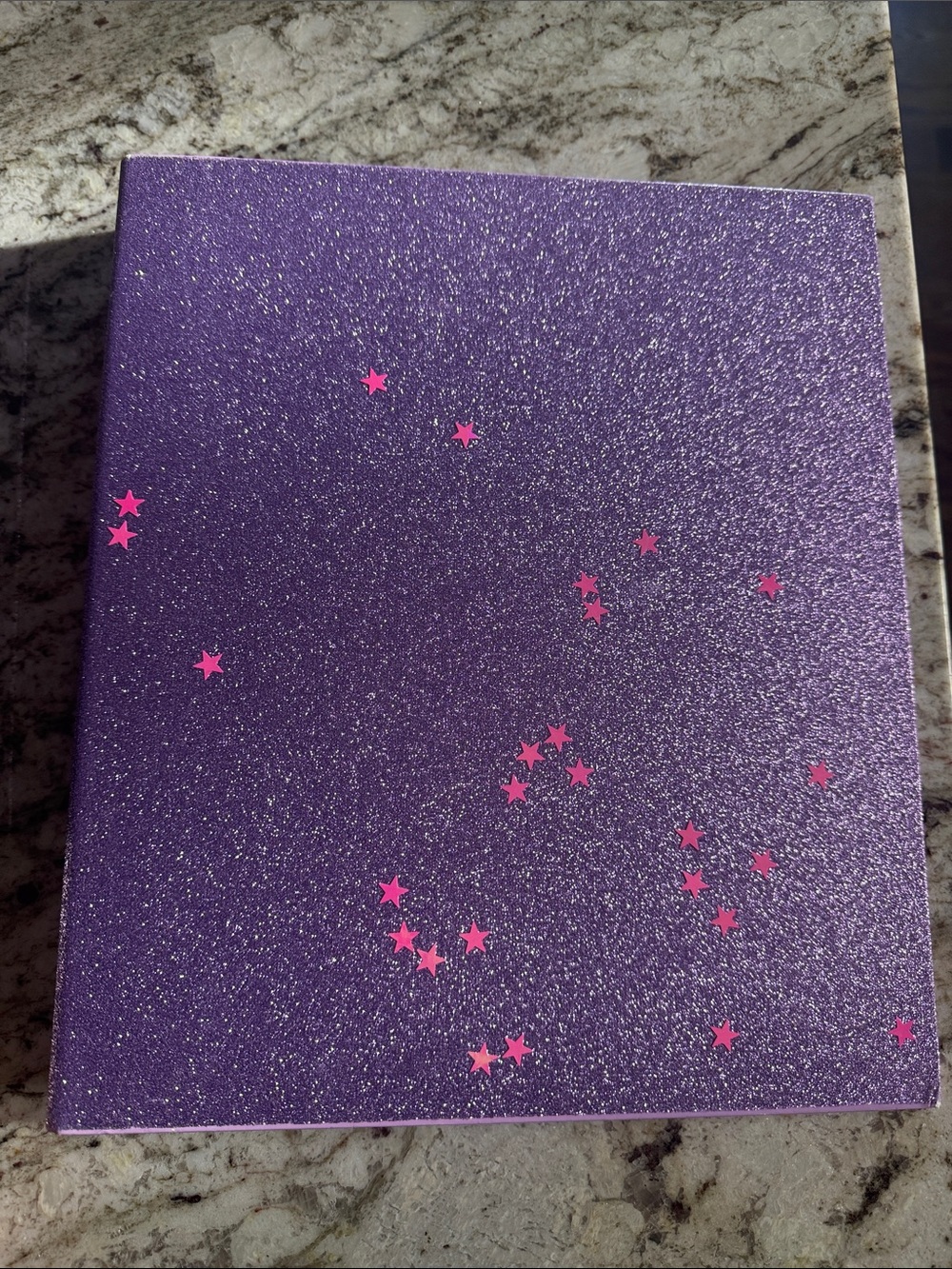 Purple Glitter 3 ring binder with Pink Star Accents